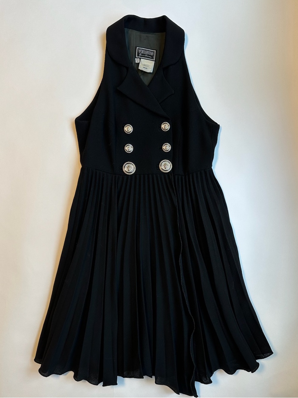 Vintage Versace Versus Black Pleated Double-Breasted Dress